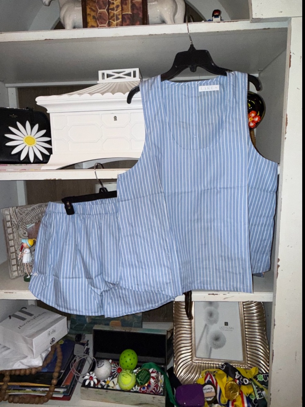 LAKE pajamas XXL petal tank shorts set in oyster blue stripe - new condition
